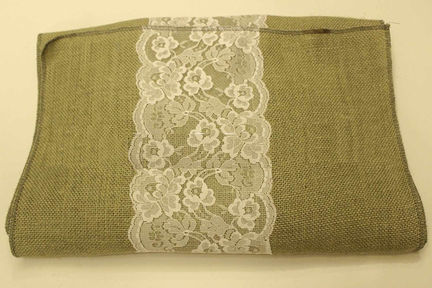 14" Sage Burlap Runner with 6" Ivory Lace