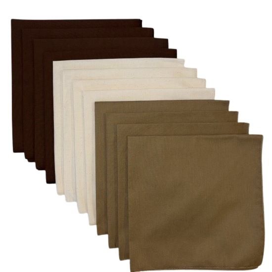 (image for) USA Made Solid 4 Sand, 4 Natural, 4 Cocoa Bandanas 12 Pack 22" x 22" Cotton
