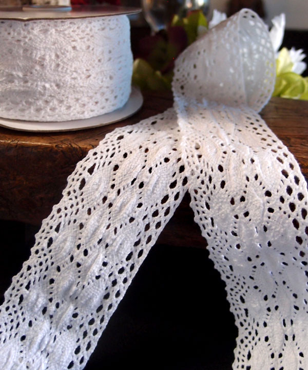2 1/3" x 10Yd White Crochet Ribbon - Click Image to Close
