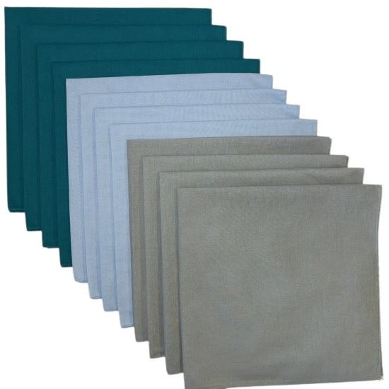 (image for) Made in USA Solid 4 Silver, 4 Light Blue, 4 Teal Bandanas 12 Pack 22" x 22" Cotton