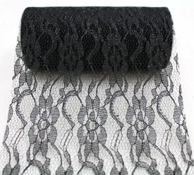 Black Sparkle Lace Ribbon - 6" x 10 Yards