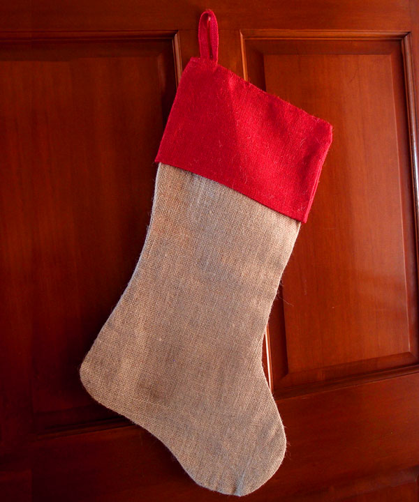 Burlap Stocking with Red Cuff 10" x 24"