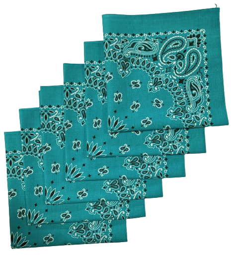 Turquoise Paisley Bandanas - USA Made (6 Pk) 22" x 22"