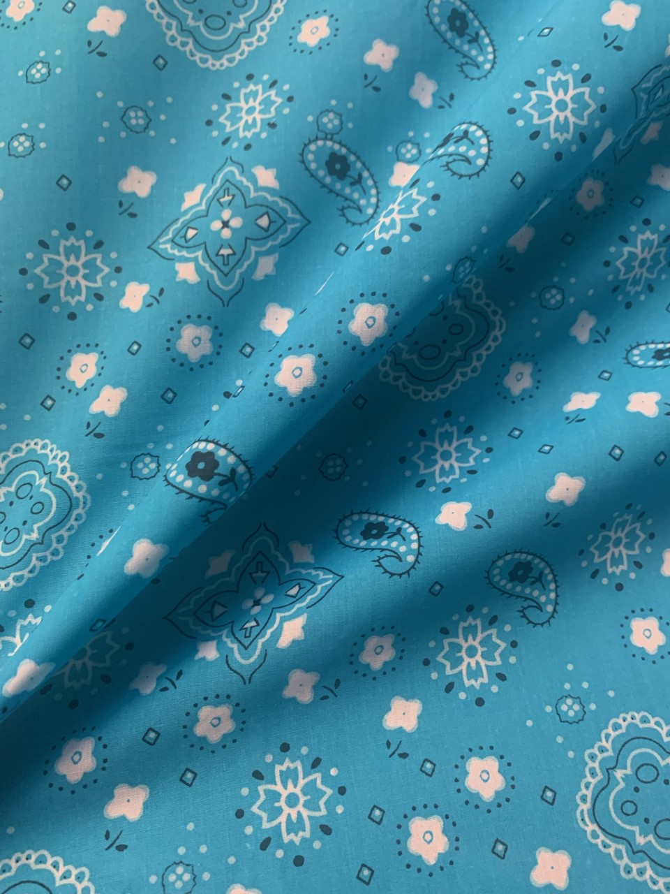 58/60" Turquoise Paisley Bandana Fabric Poly Cotton By The Yard
