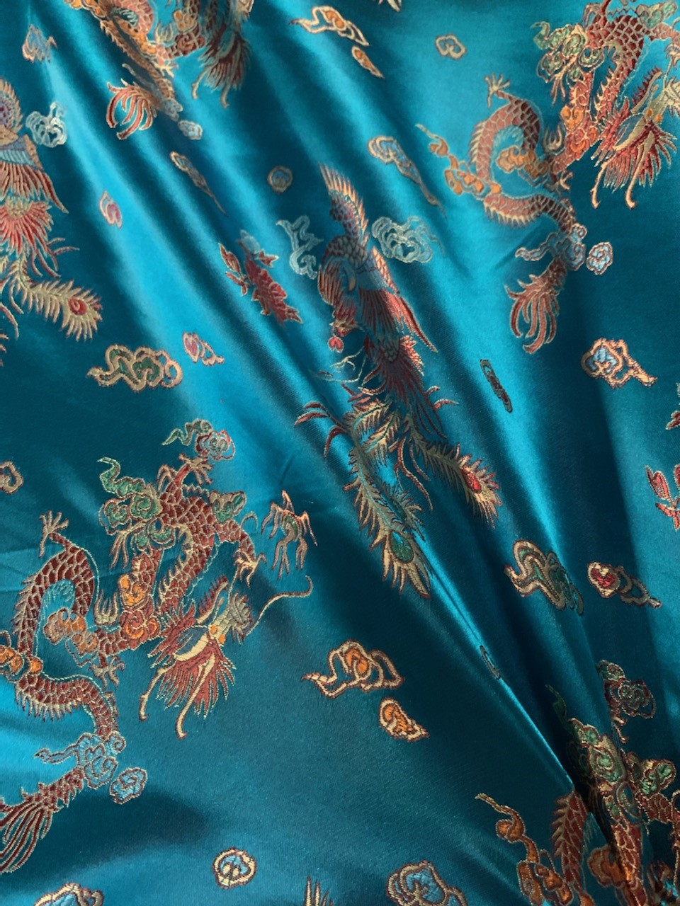 44/45" Turquoise Chinese Dragon Broacde Per Yard 100% Polyester