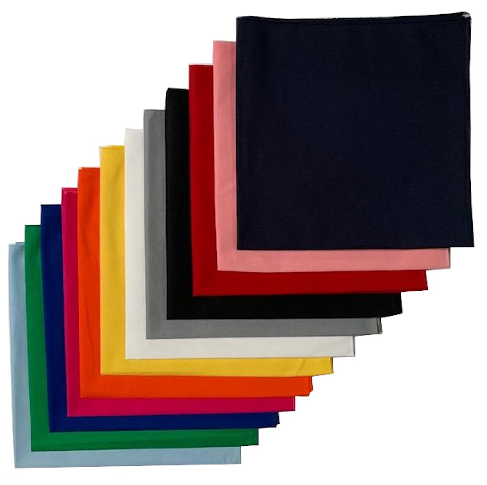 Made In The USA Assorted Solid Color Bandanas 12 Pk 22" Cotton