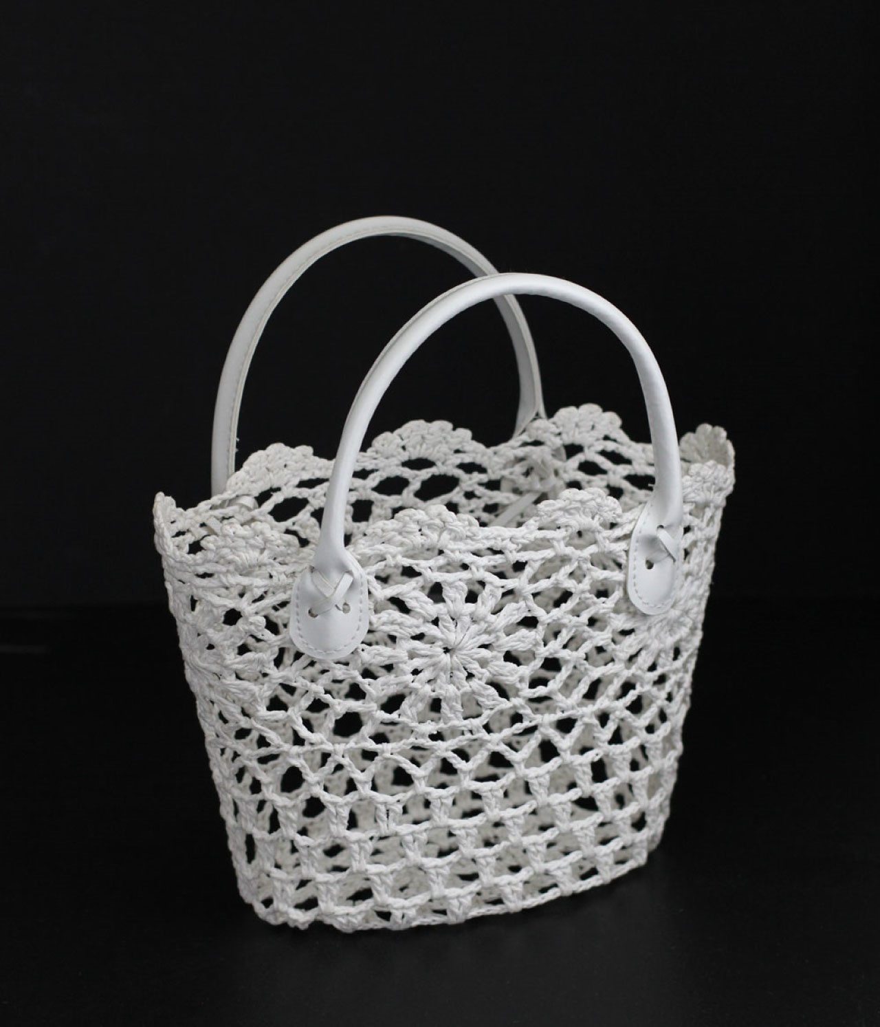 9" x 6" White Embroidery Lace Tote Bag with White Handles
