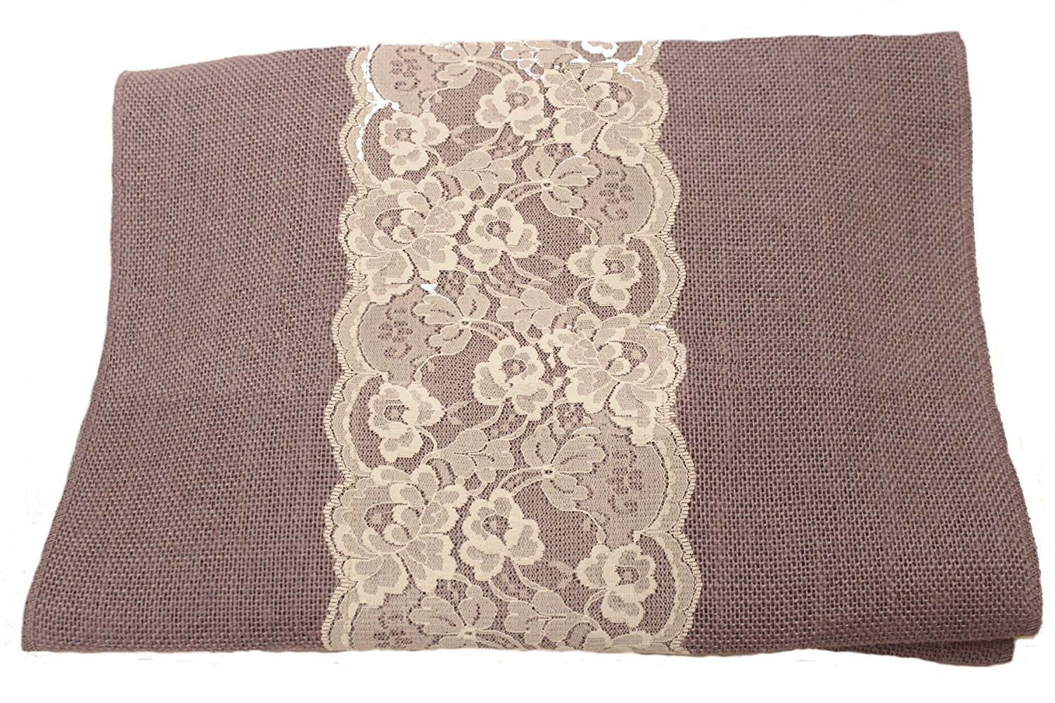 14" Violet Burlap Runner with 6" Ivory Lace