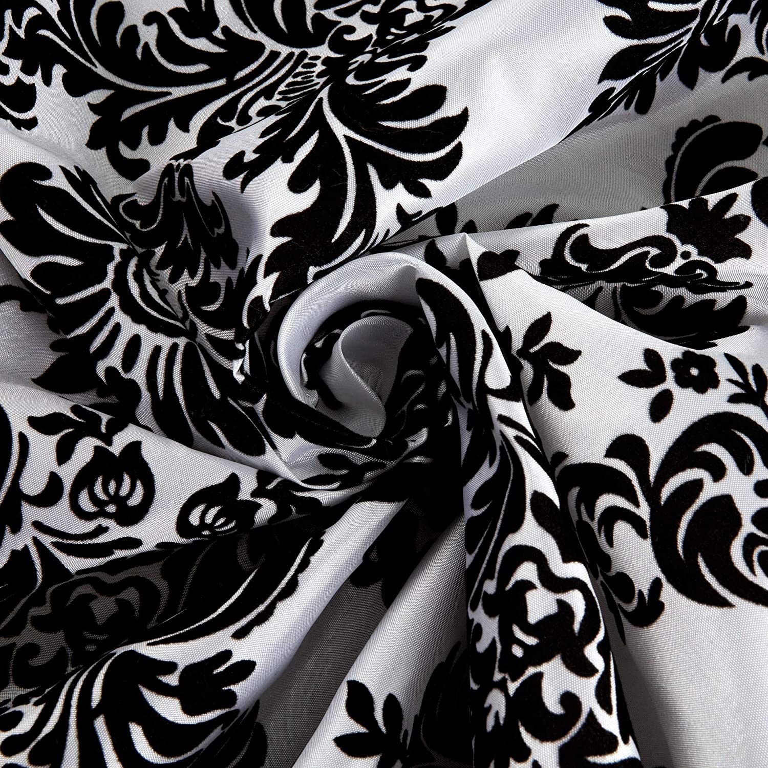 58/60" White/Black Flocked Damask Taffeta Fabric By The Yard