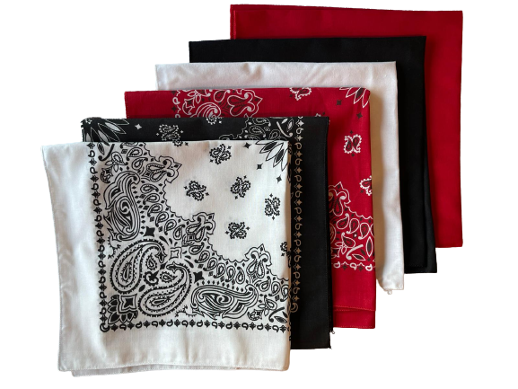 USA Made Paisley & Solid White, Black, Red 6 PK 22" 100% Cotton