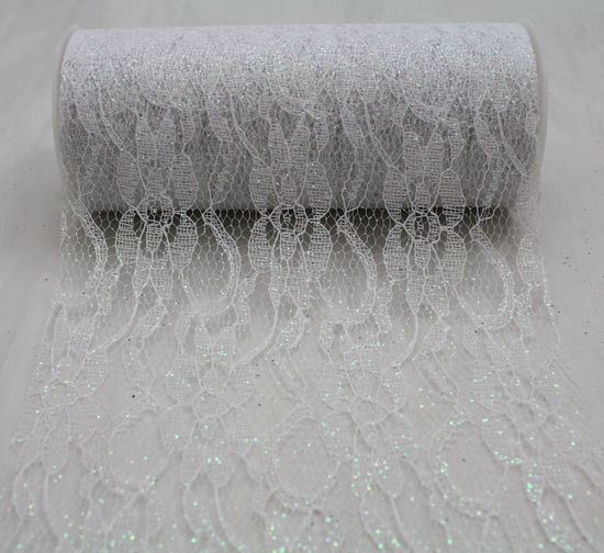 White Sparkle Lace Ribbon 6" x 10 Yards - Click Image to Close