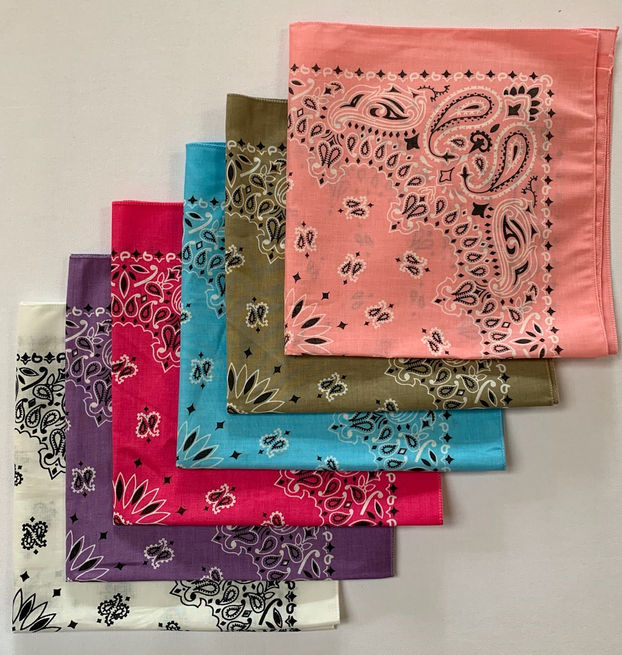 Paisley Bandanas USA Made 22" x 22" - 6 Pack Assorted As Shown