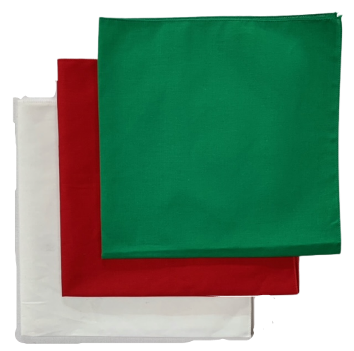 USA Made Solid Color Bandanas 3 Pk Cotton White Red Green 22"