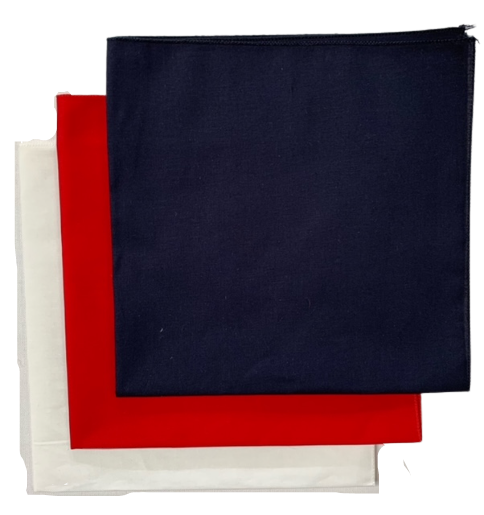 USA Made Solid Color Bandanas 3 Pk Cotton White Red Navy 22"
