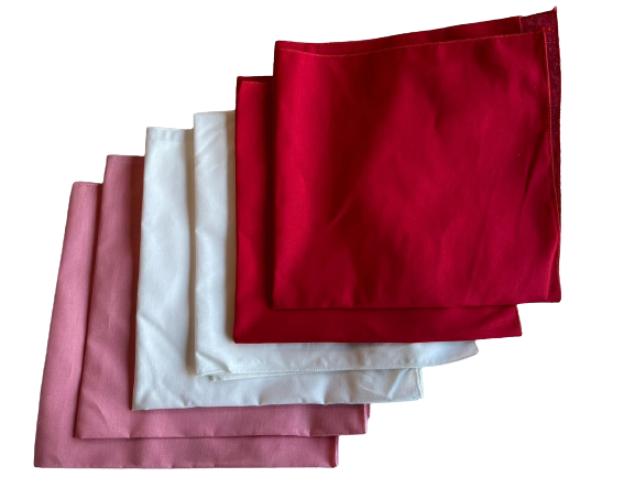 Made in the USA Solid Red, White, Pink Bandanas 6Pk 22" x 22"