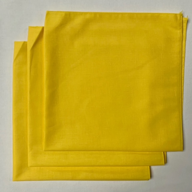 Made in the USA Solid Yellow Bandanas 3 Pk, 22" x 22" Cotton