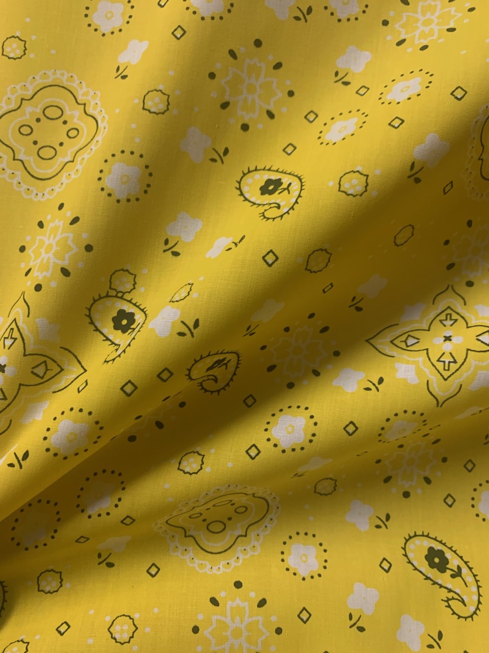 58/60" Yellow Paisley Bandana Fabric Poly Cotton Blend Per Yard