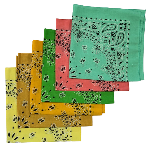 Assorted Paisley Bandanas USA Made 22" x 22" - 6 Pack As Shown