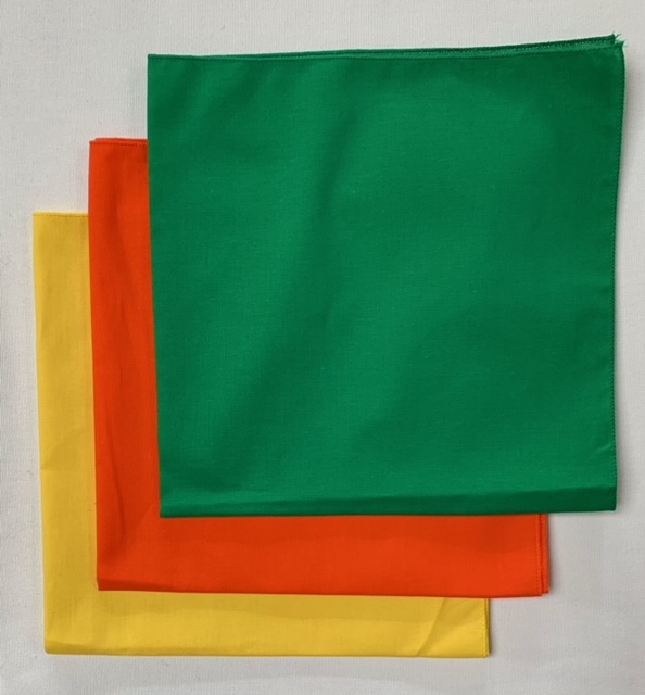 USA Made Solid Color Bandanas 3Pk Cotton Yellow Orange Green 22"
